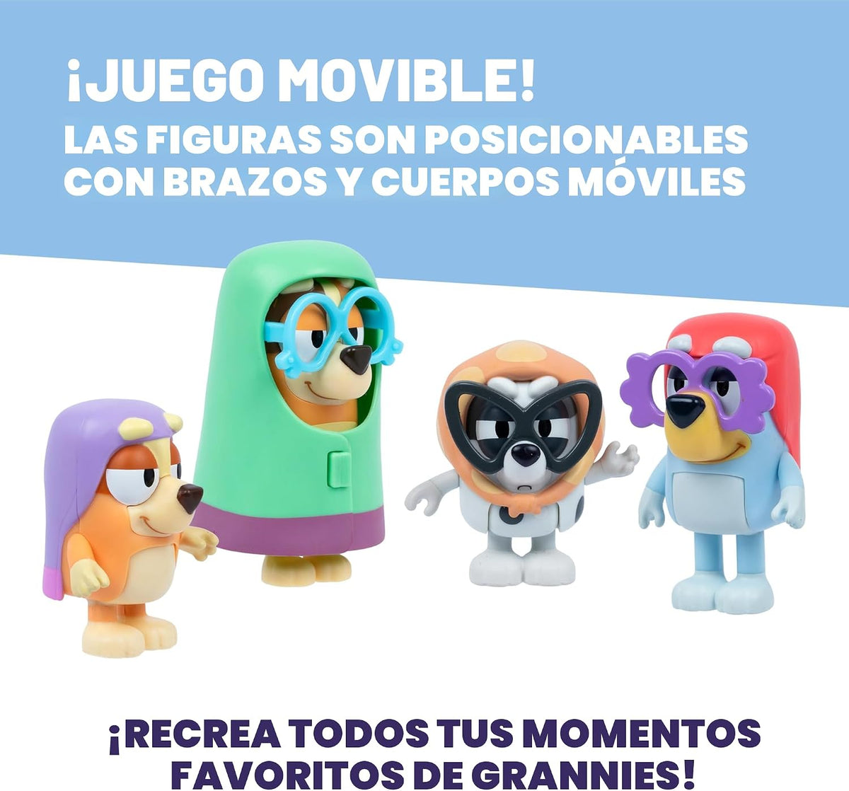 Paquete de 4 figuras de Bluey, ¡Aquí vienen las abuelas!. 4 figuras...