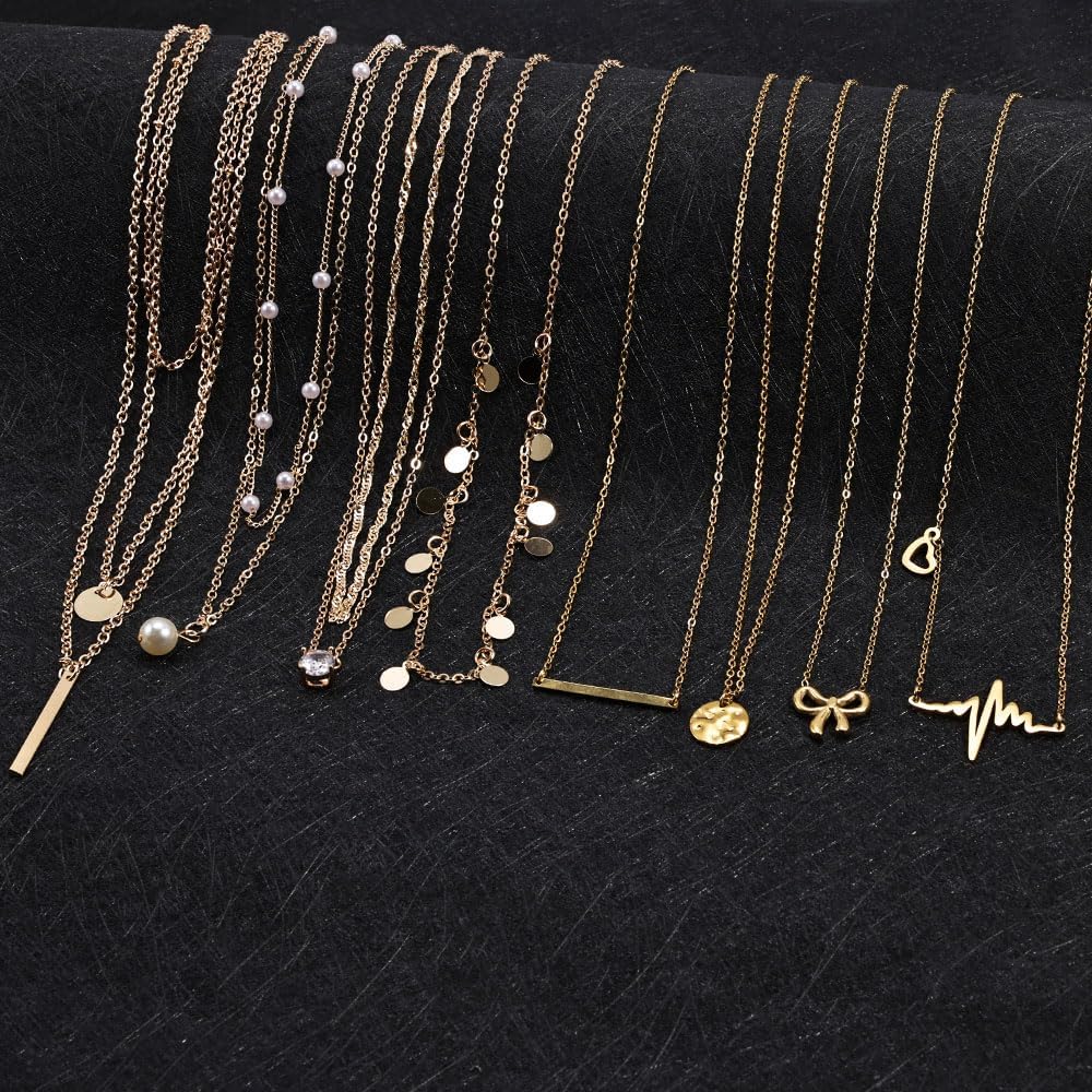 Myofeng - Juego de 16 collares de oro para mujer, chapado en oro de...
