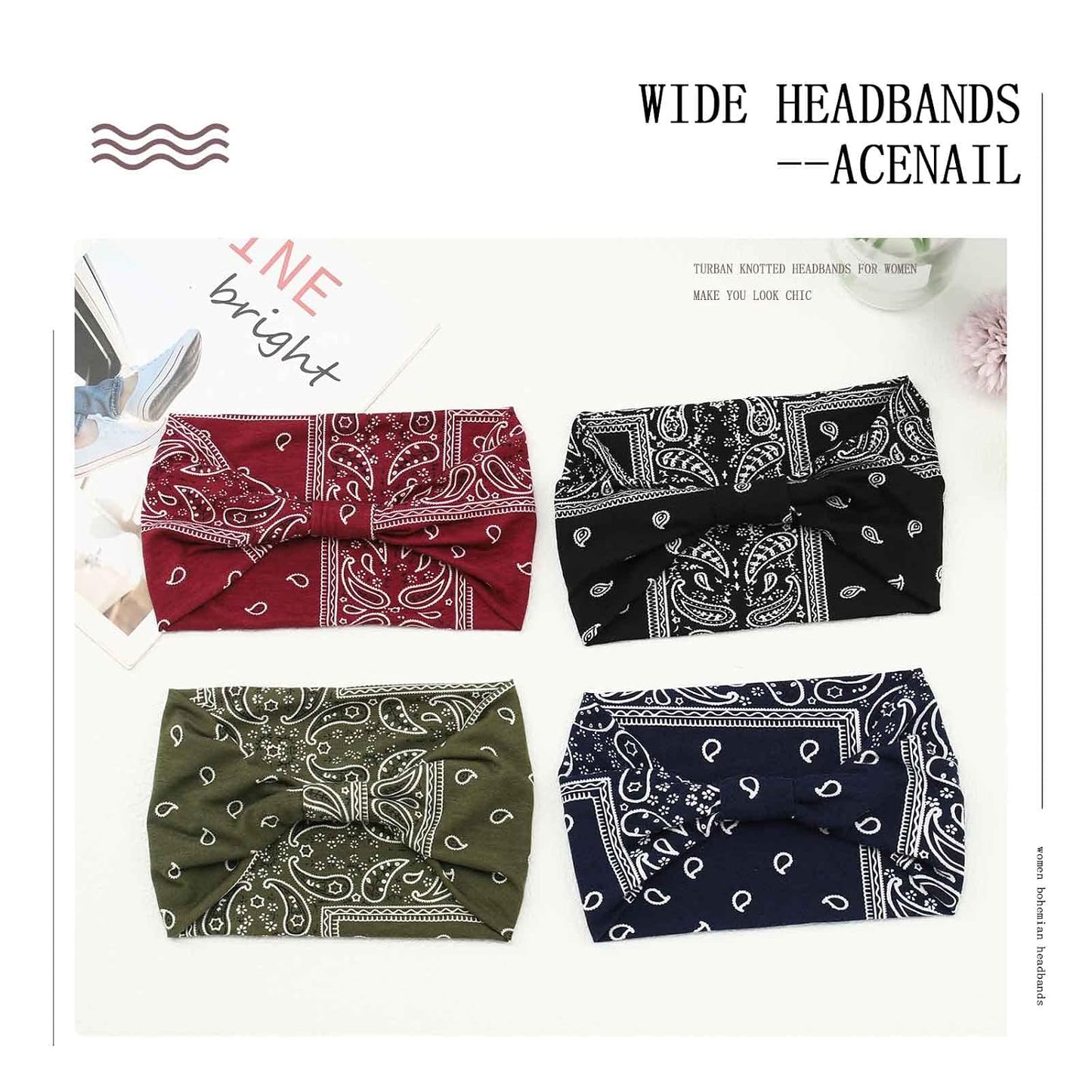 Acenail Diademas anchas con nudo para mujer, diadema de turbante el...