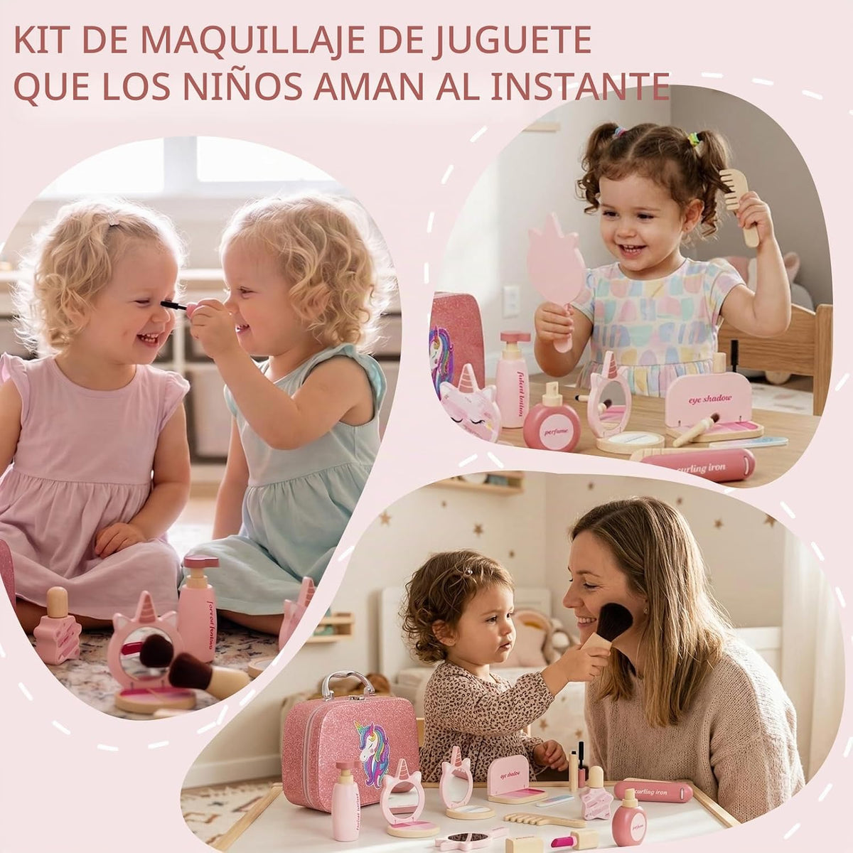 Kit de maquillaje de madera para niñas, juego de maquillaje de simu...