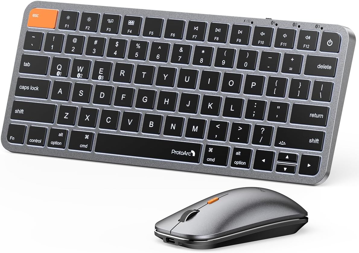 ProtoArc Teclado y mouse Bluetooth compacto retroiluminado para Mac...