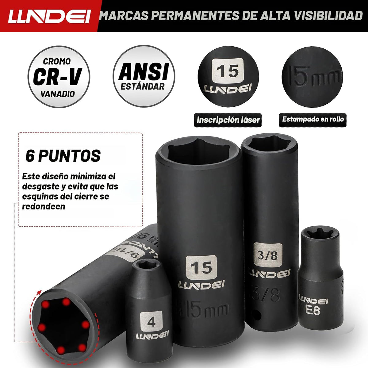LLNDEI Juego de llaves de impacto de trinquete de 1\/4 pulgada de 8...
