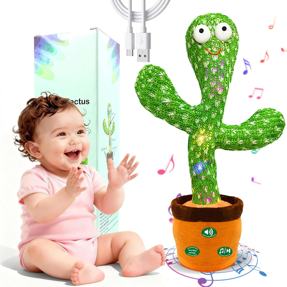 Hunfur Juguete recargable de cactus parlante y bailarín, repite lo...