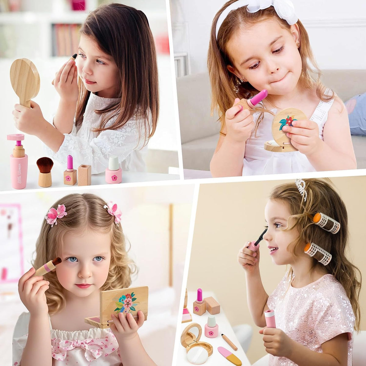 Conjunto de juguetes de maquillaje de madera Lonico para niñas, kit...