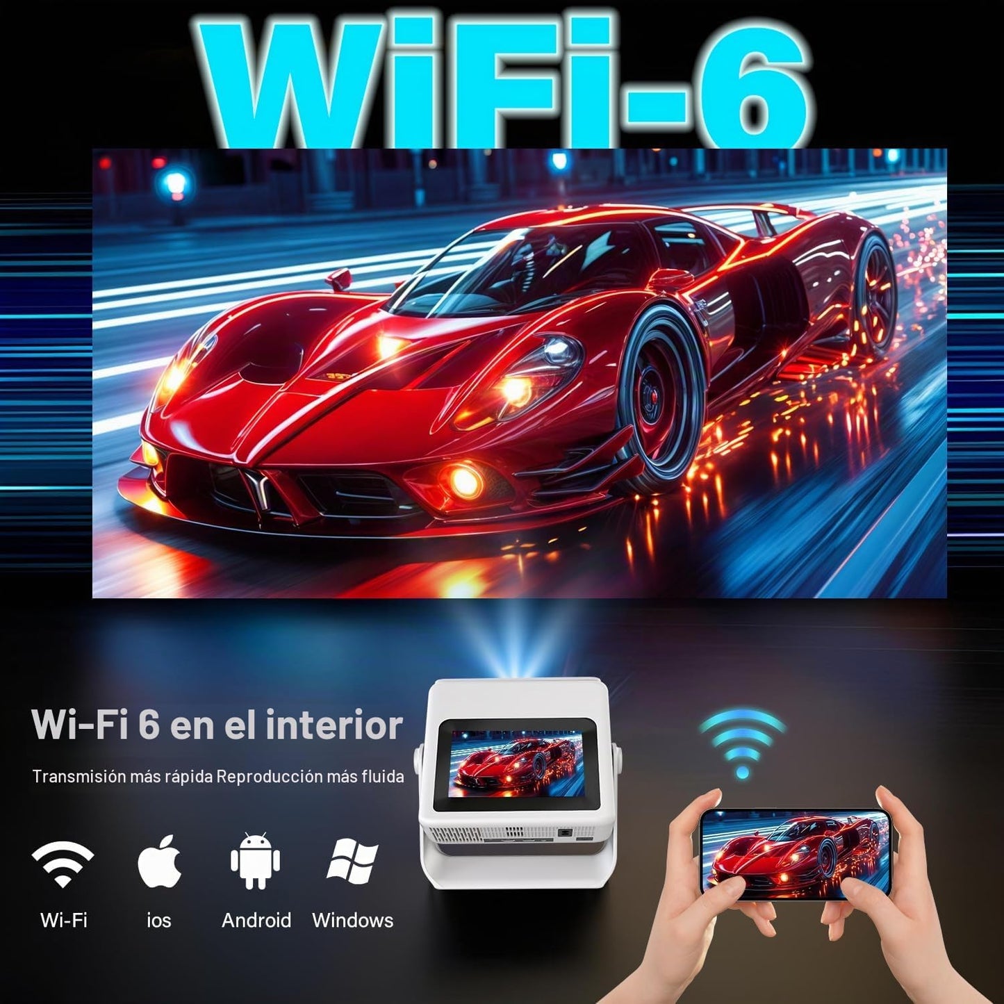 Proyector inteligente con WiFi y Bluetooth, 4K compatible con Nativ...