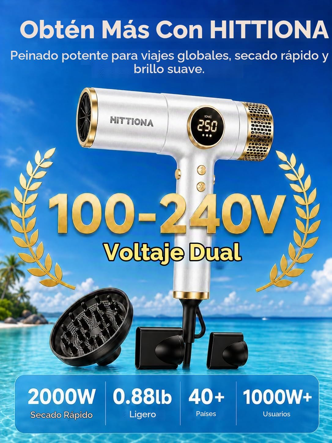 Secador de pelo de viaje de doble voltaje, secador iónico de 2000 W...