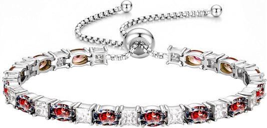 Iefil Pulseras de tenis ajustables para mujer, pulsera de plata de...