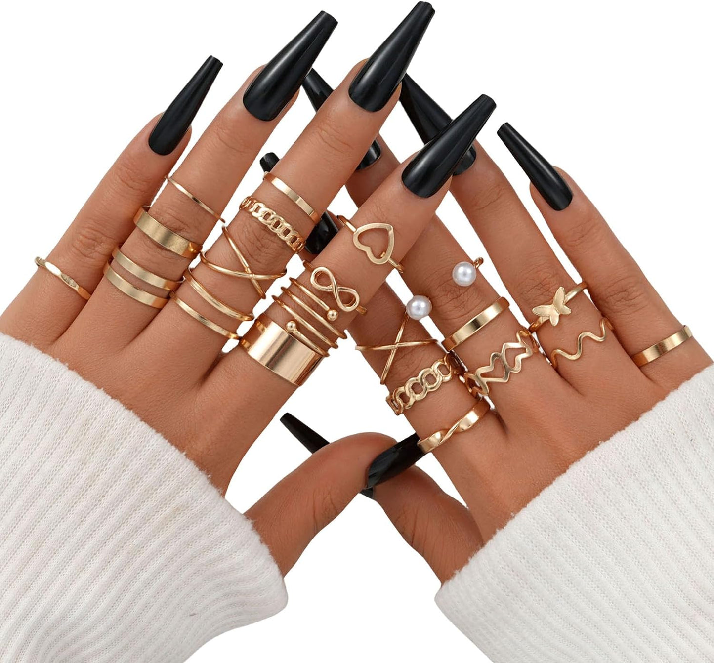 FAXHION Juego de 25 anillos apilables de oro para mujer, anillo de...