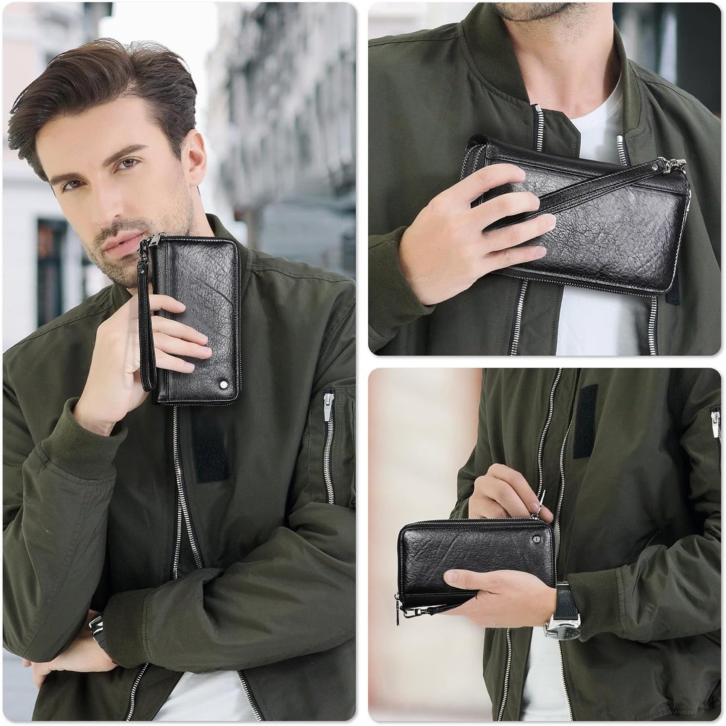 Cartera de mano de cuero genuino de grano superior para hombre y mu...