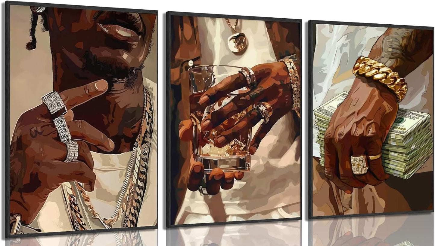 3 piezas de arte de pared de moda afroamericano, hombre negro moder...