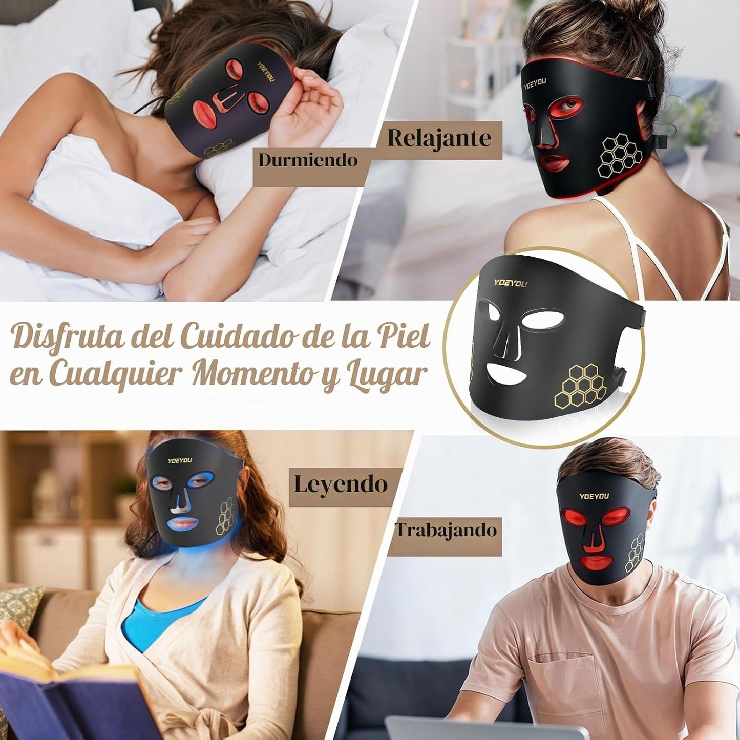 YOEYOU Terapia de luz roja para cara, máscara facial LED infrarroja...