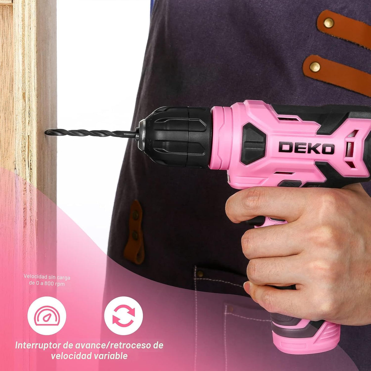 DEKOPRO Taladro inalámbrico de 8 V, juego de taladros con portabroc...