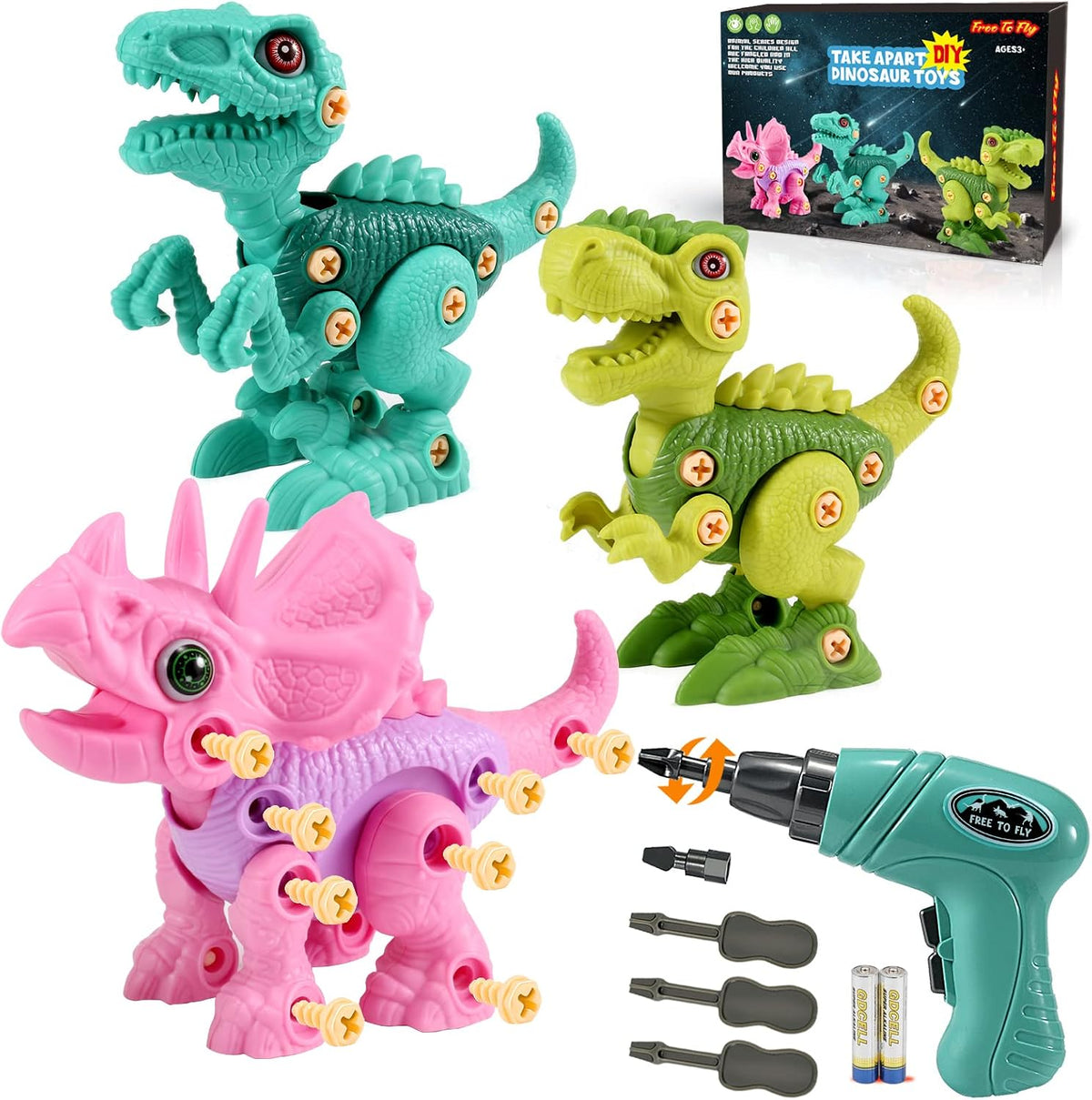 FREE TO FLY Juguetes de dinosaurio para niñas de 3, 4, 5, 6 años, j...