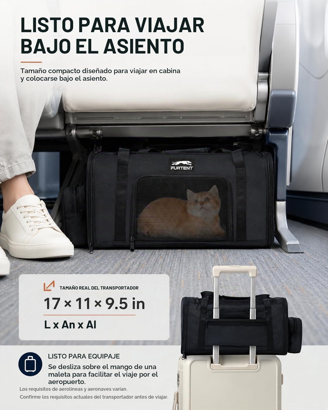 Transportador de mascotas de 17 x 11 x 9.5 pulgadas, aprobado por a...