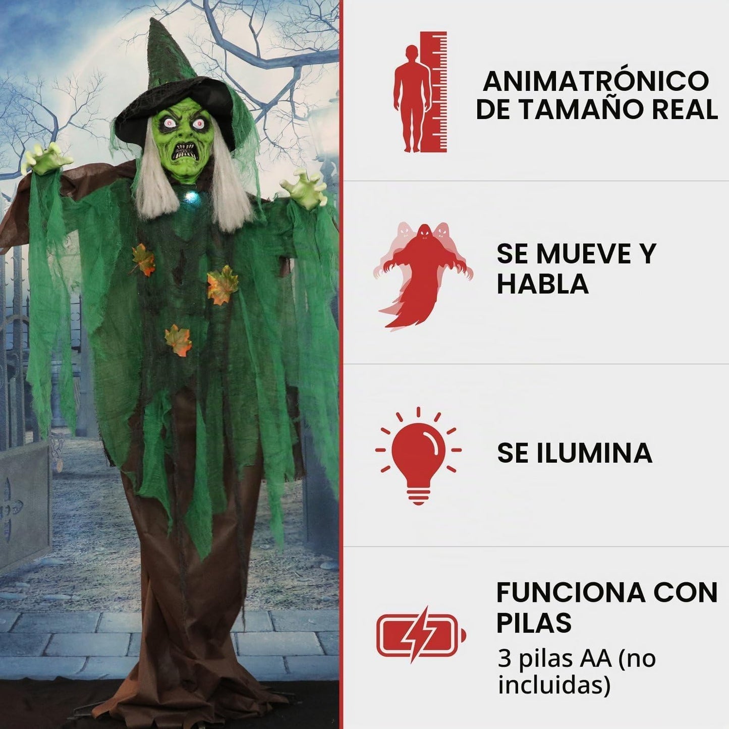 Haunted Hill Farm Bruja del bosque parlante animatrónica de Hallowe...