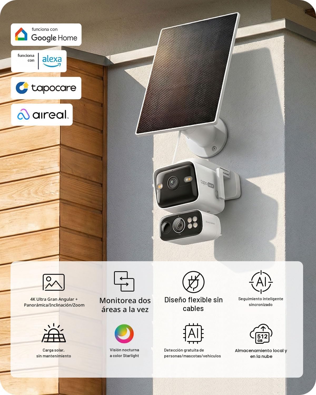 Tapo Cámara de seguridad 4K inalámbrica para exteriores, panorámica...