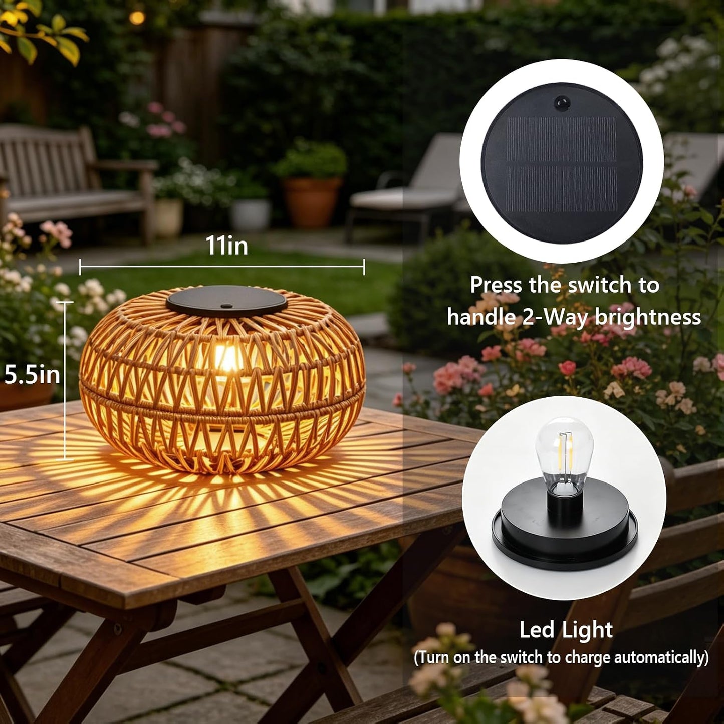 Paquete de 2 faroles solares impermeables para exteriores, 11 pulga...