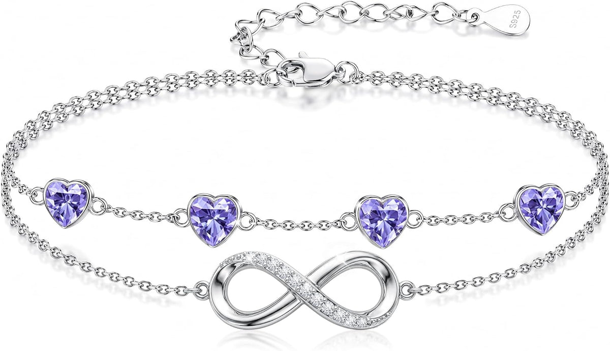 Distance Pulsera de plata 925 con corazón infinito y piedra natal p...