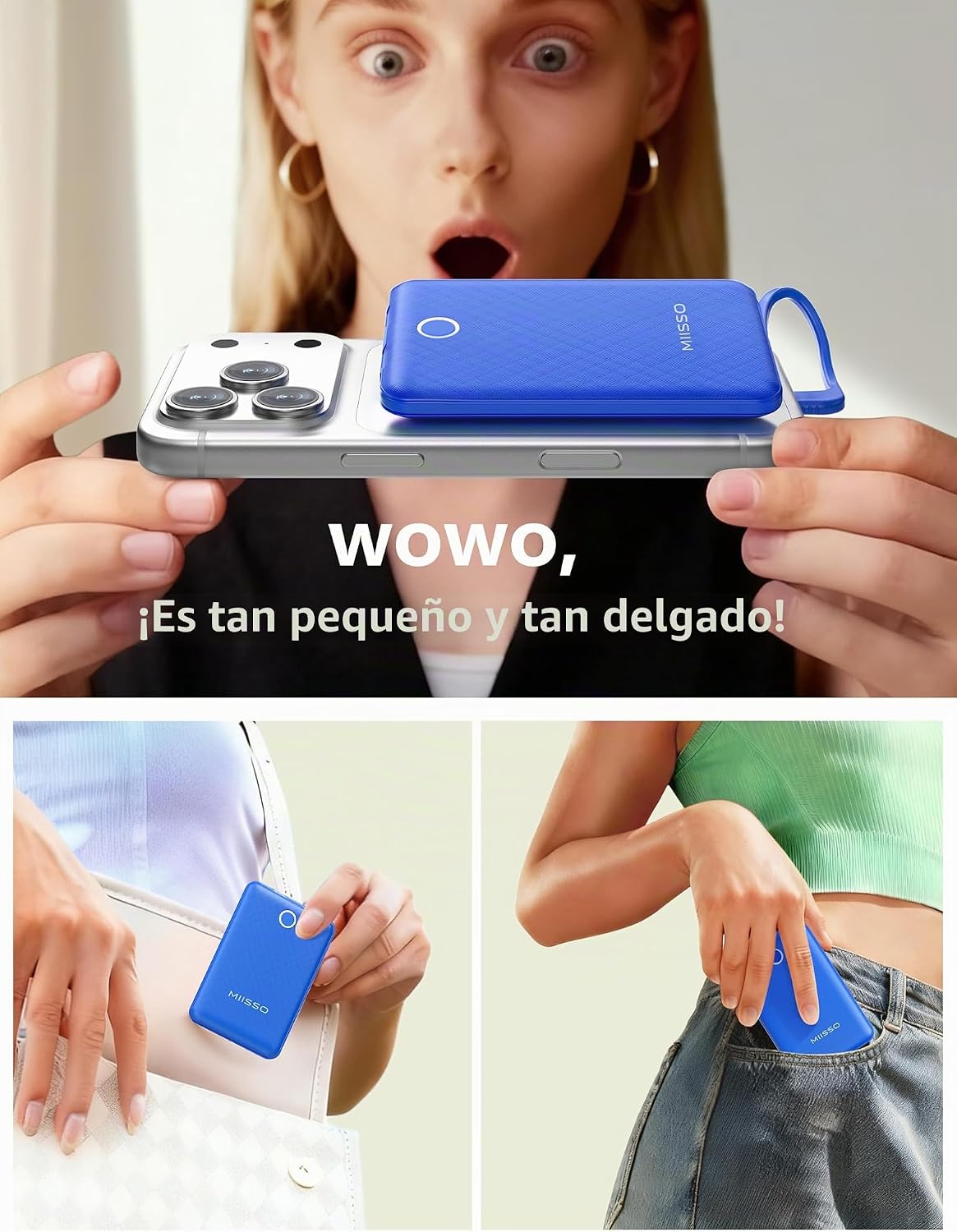 miisso Cargador Portátil Mini de 10000mAh con Cable Incorporado, Ba...