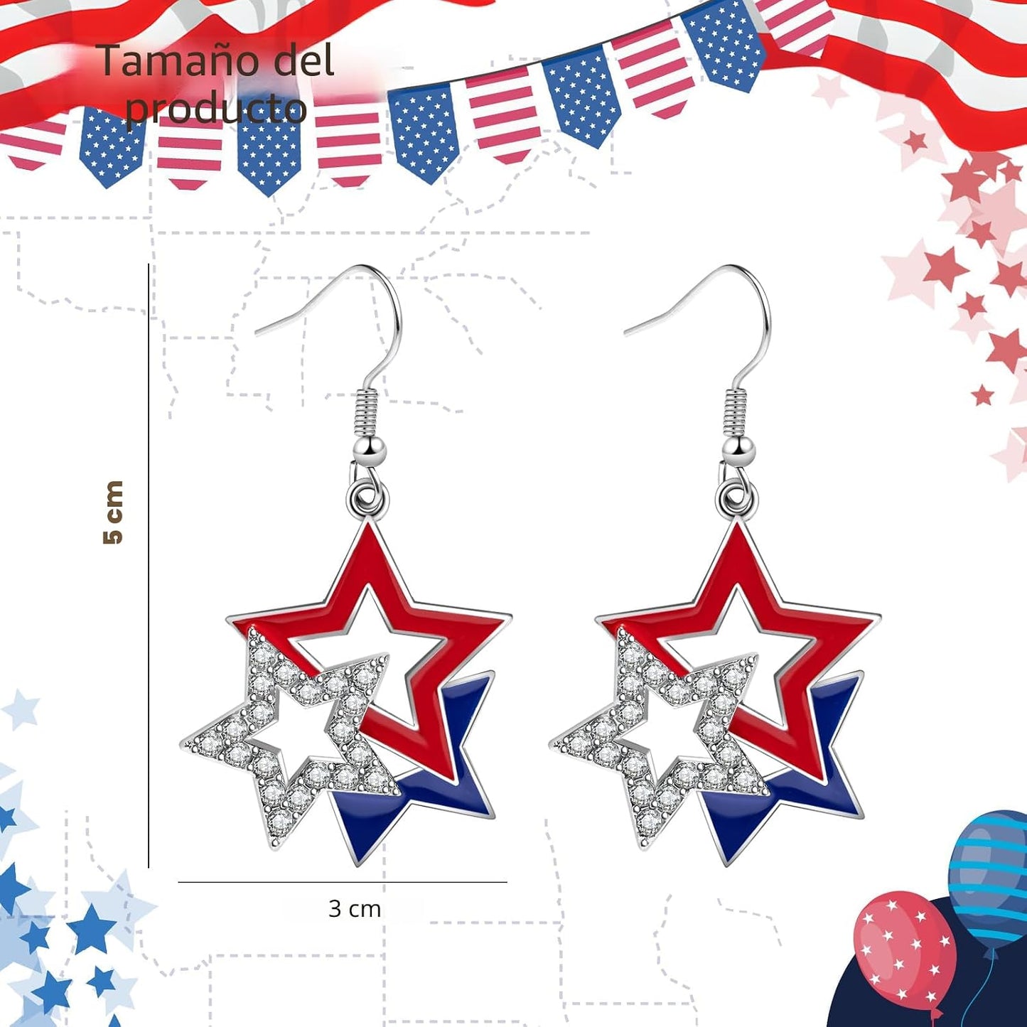 Aretes colgantes para el 4 de julio del Día de la Independencia con...