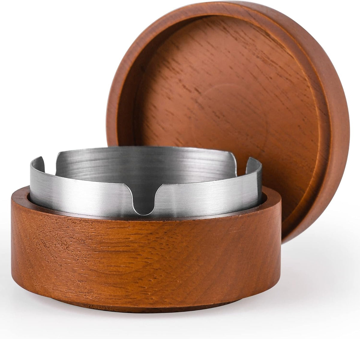 Cenicero de madera con tapa para fumadores, revestimiento de acero...