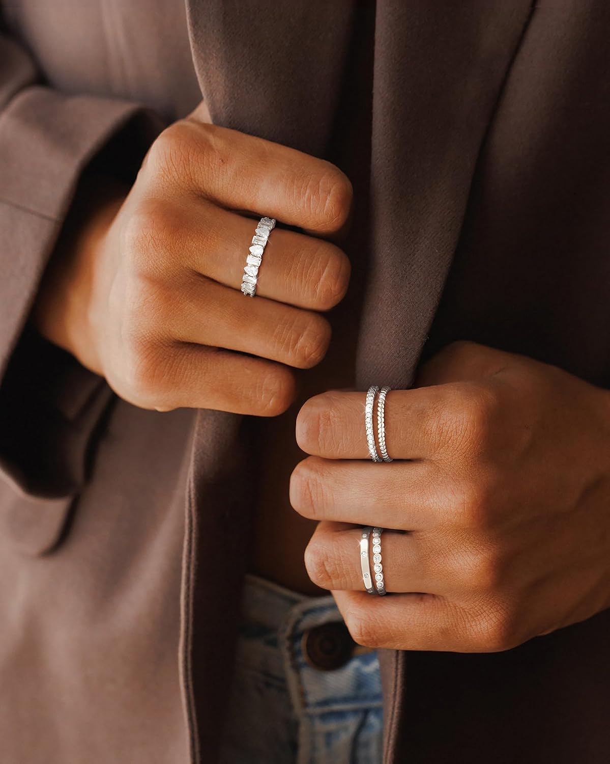 Anillos apilables de oro para mujer, no se deslustra, chapados en o...