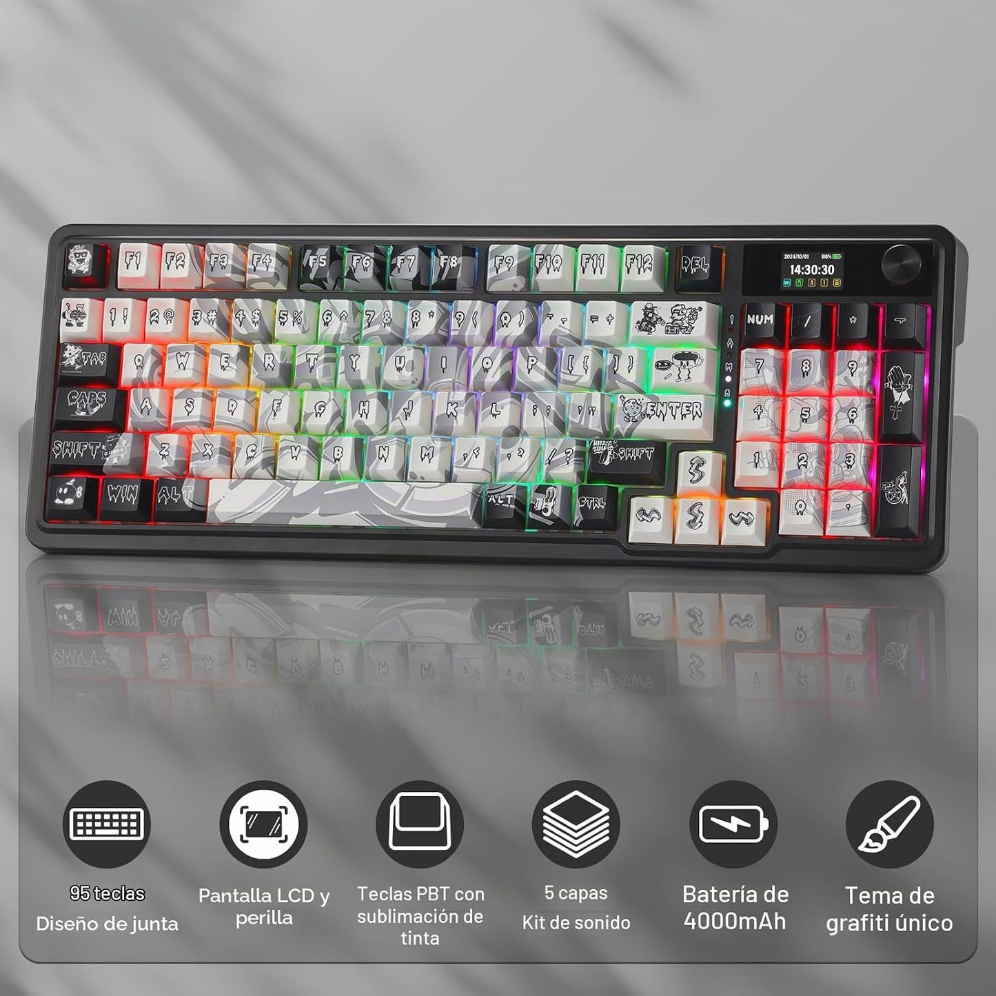 Redragon K719 PRO Teclado Gaming Inalámbrico con Gasket con Pantall...