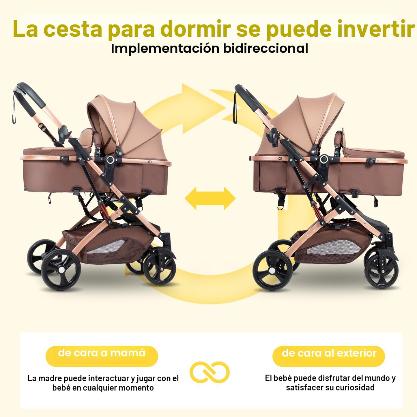Cochecito de bebé 2 en 1 para recién nacido plegable con toldo ajus...
