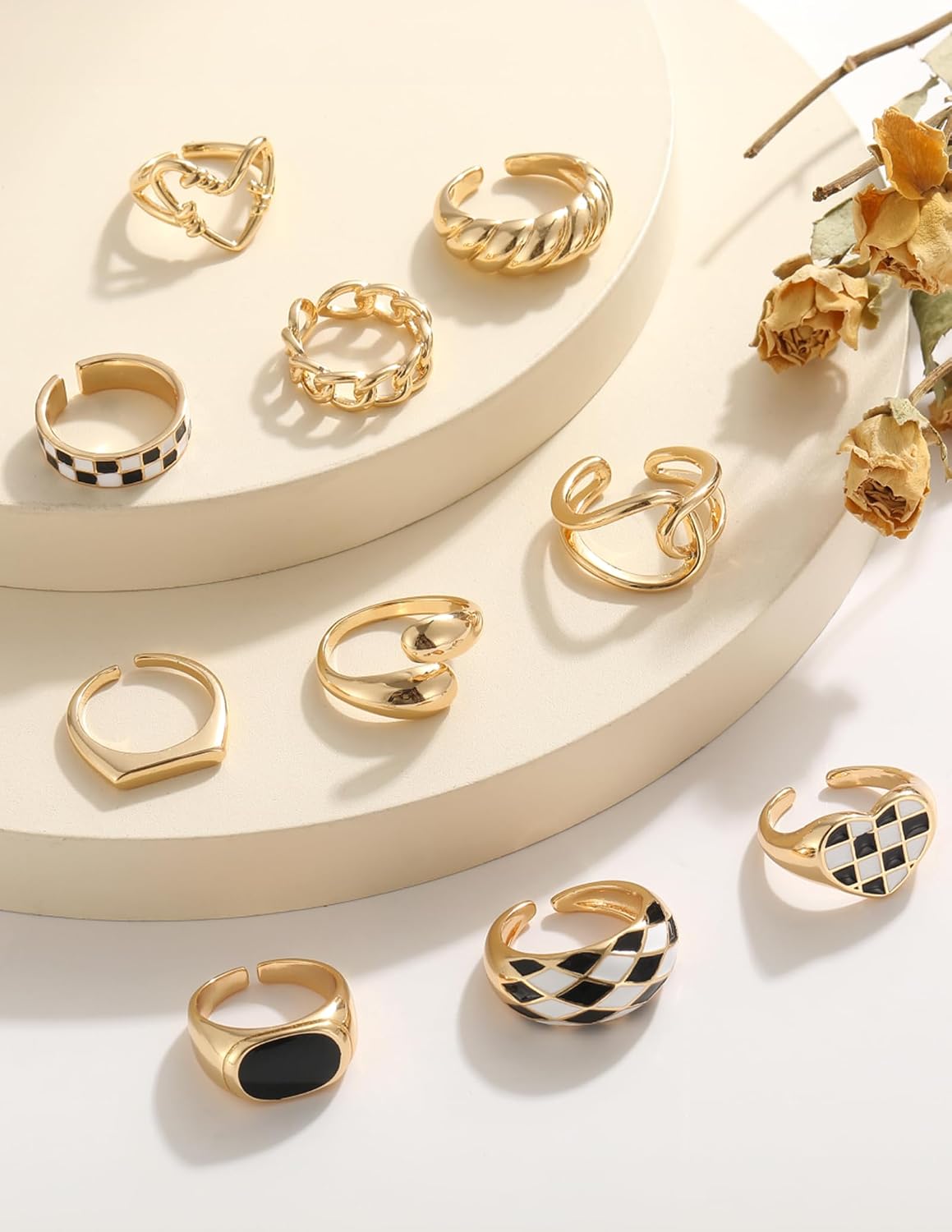 YEEZII Anillos Gruesos de Oro para Mujer Sin Deslustre, Anillo de P...