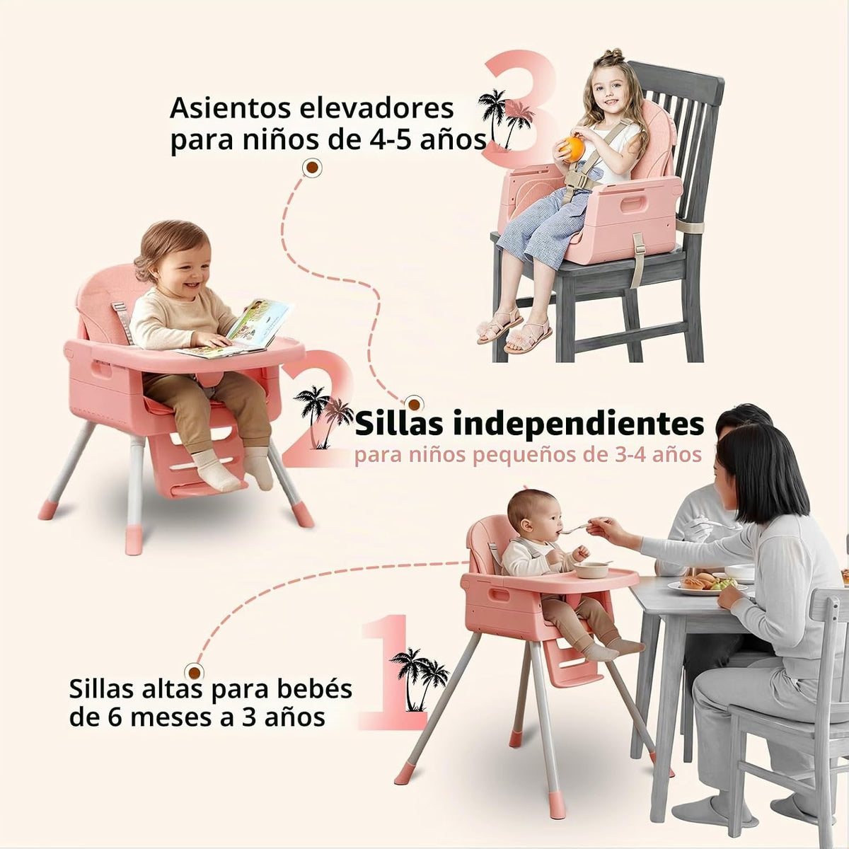 Silla alta 3 en 1 para bebés y niños pequeños, asiento y comedor de...