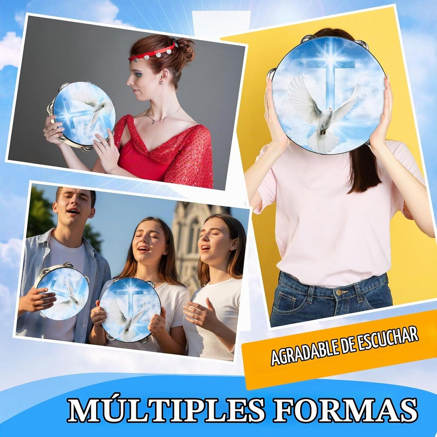 Fiada 3 panderetas de paloma para adultos, pandereta de baile crist...