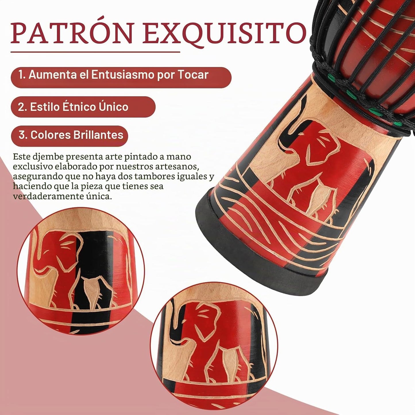GOGHOST - Tambor africano de madera Djembe para adultos, 8.5 x 16 p...