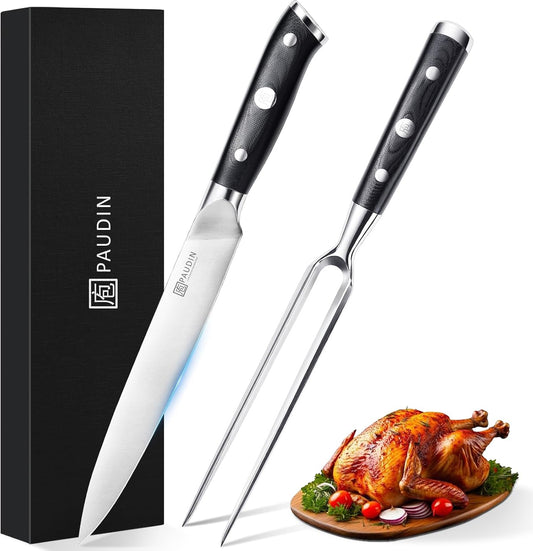 Juego de cuchillo y tenedor de tallado PAUDIN - 8" Cuchillo de...