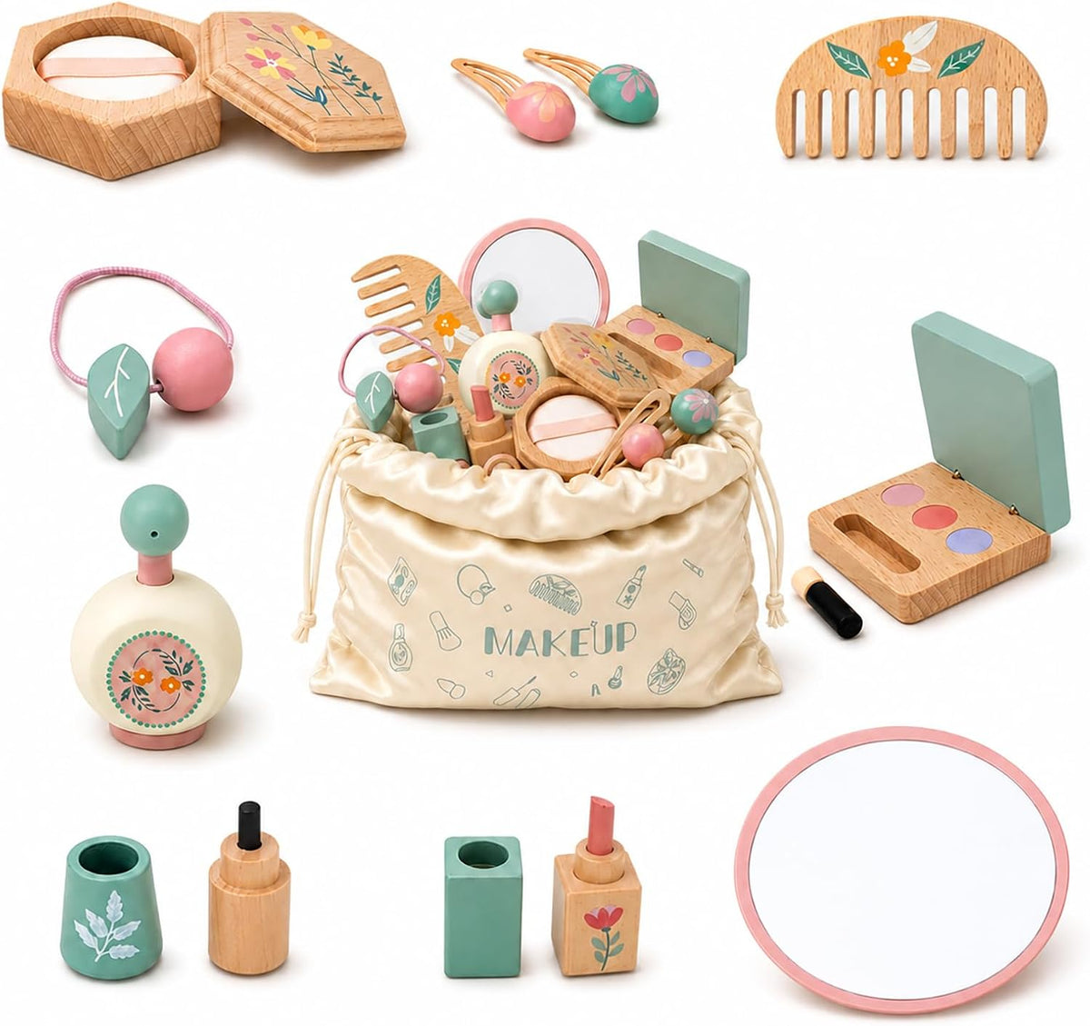 Kit de maquillaje de madera para niñas de 3 a 6 años, juego de maqu...