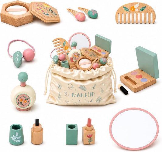 Kit de maquillaje de madera para niñas de 3 a 6 años, juego de maqu...
