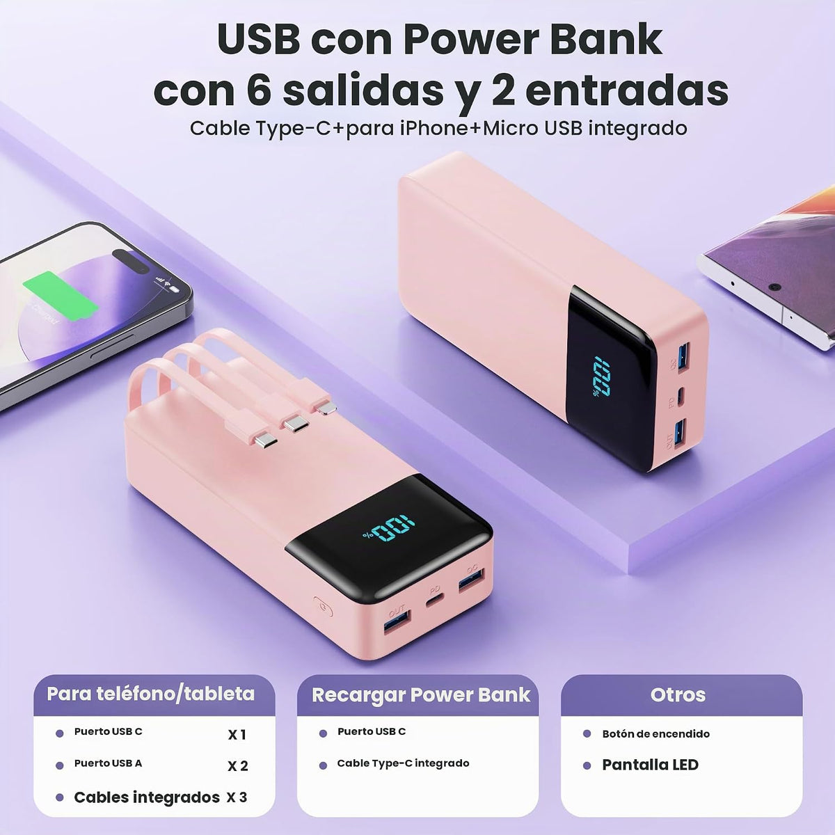 Cargador portátil de 50800 mAh, batería de carga rápida USB C de 25...