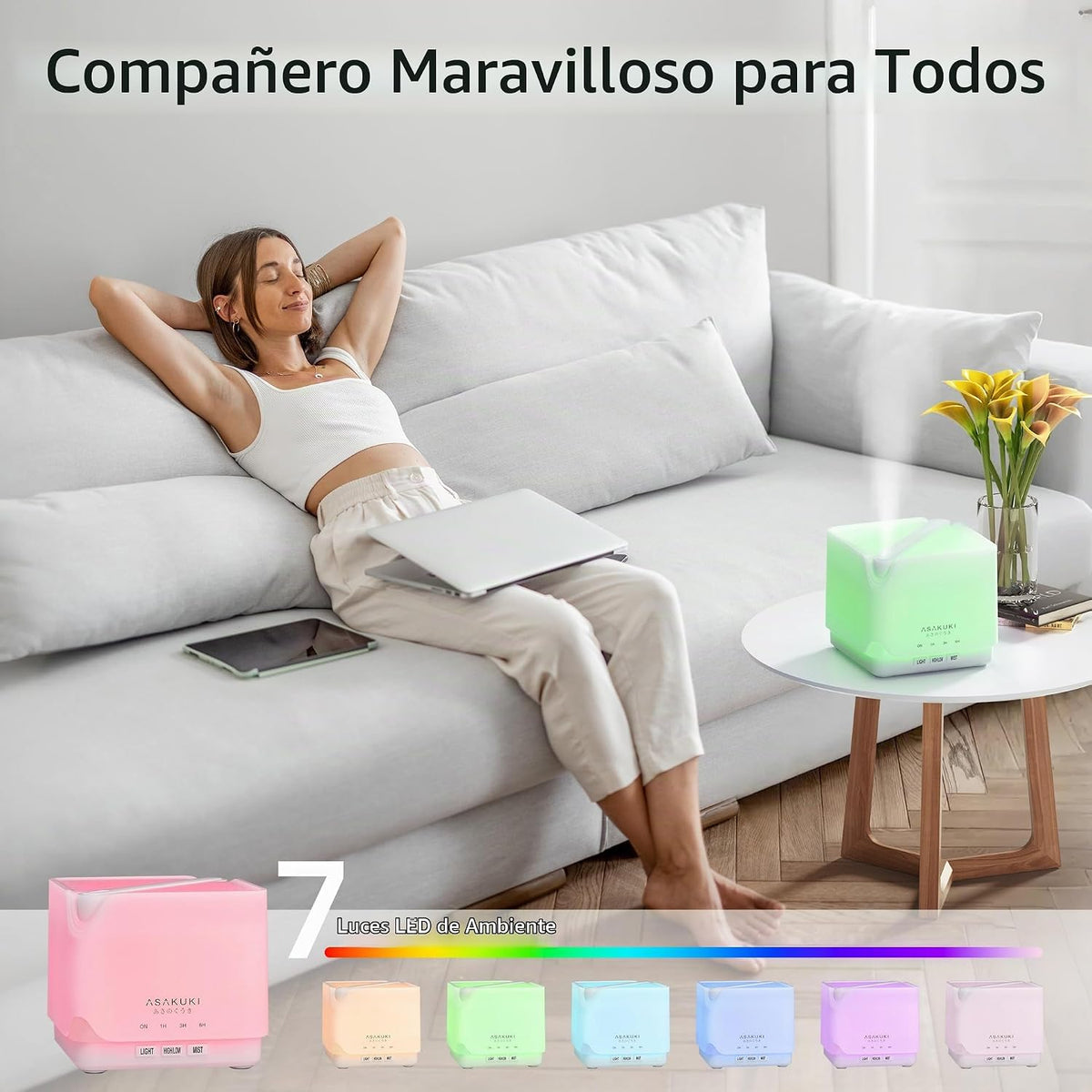 ASAKUKI - Difusor de aceites esenciales, humidificador ultrasónico...