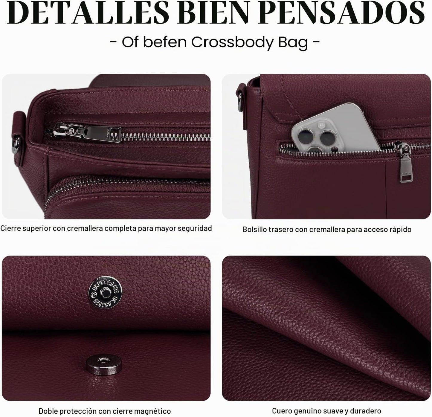 befen Bolsos cruzados de cuero genuino para mujer con cartera RFID...