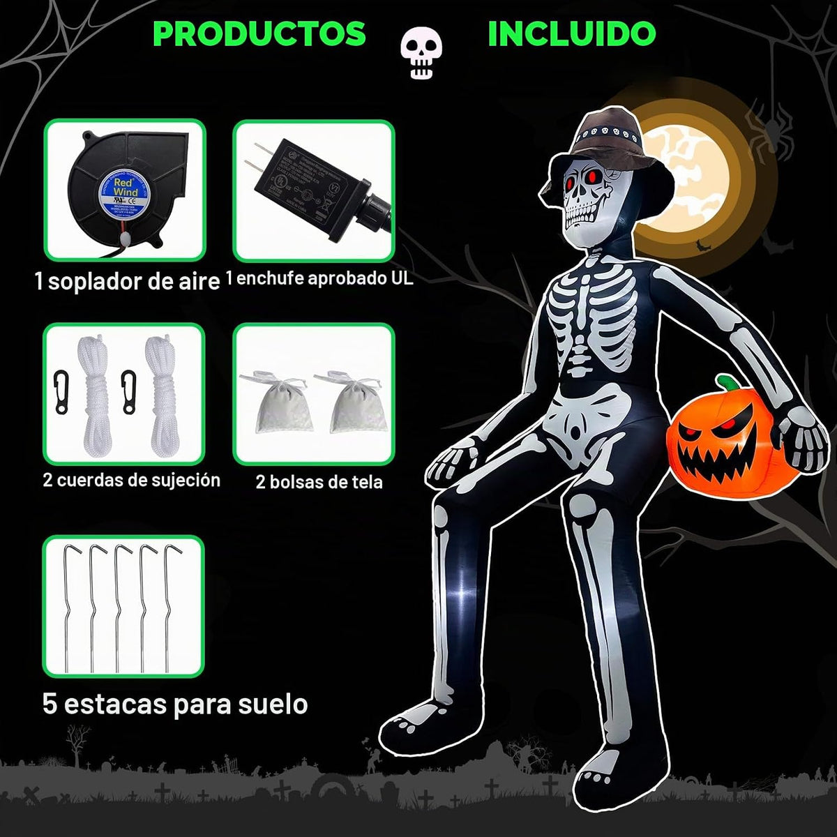 OurWarm Esqueleto gigante de 10 pies para decoración de Halloween p...