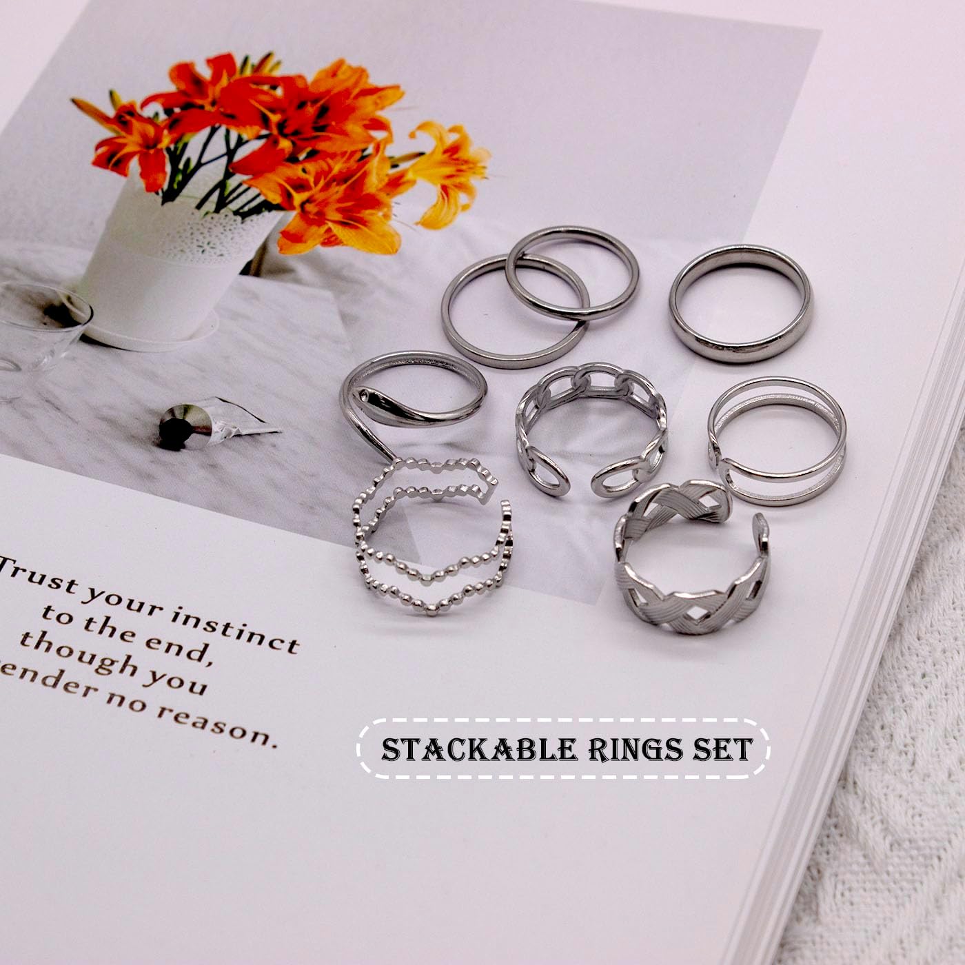 PINCHUAN Juego de 17 anillos de plata para nudillos para mujer, jue...