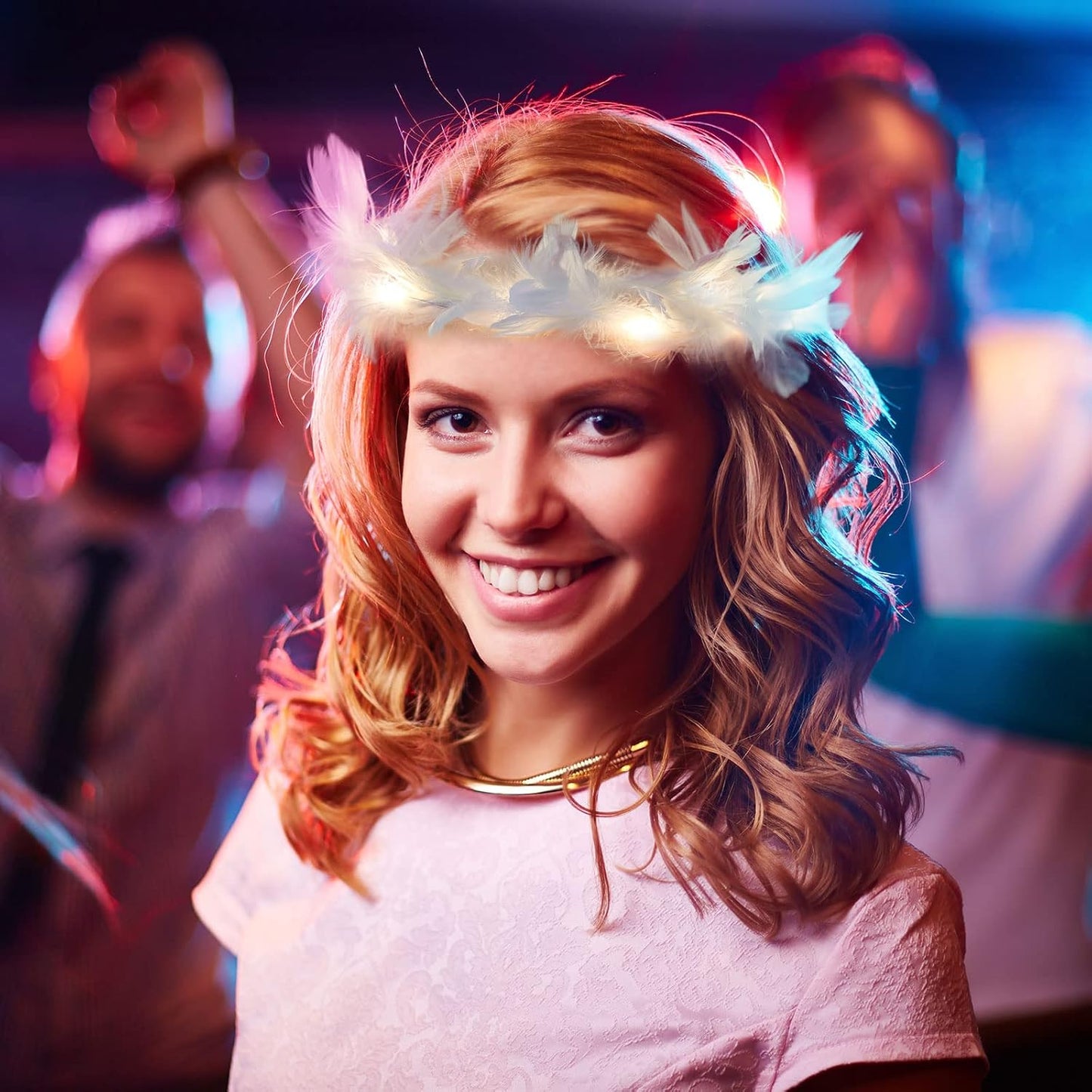 Taiyin - 100 diademas de corona de plumas LED para boda, color blan...