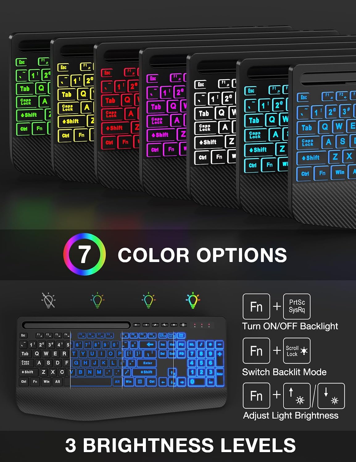 SABLUTE Combo de teclado y mouse inalámbricos, 9 efectos retroilumi...