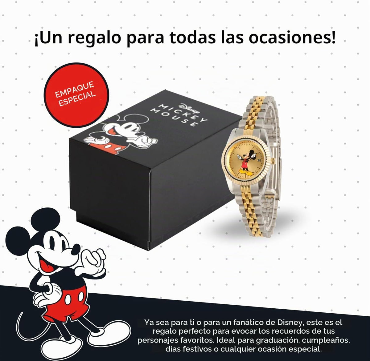 Disney Reloj de Mickey Mouse con licencia oficial, elegante y diver...