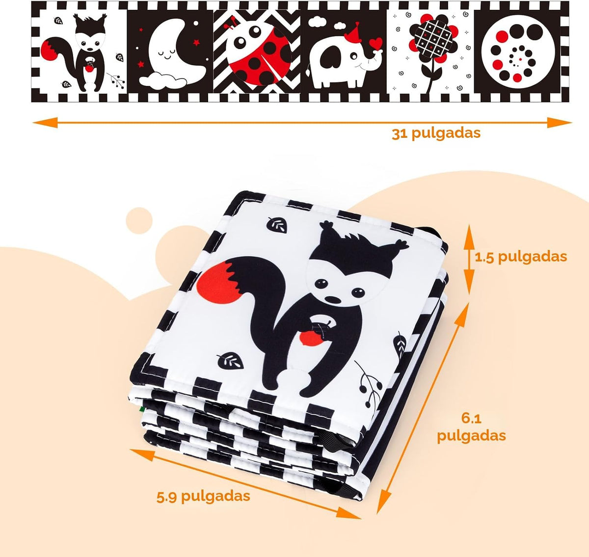 Cawgug Juguetes para bebés de alto contraste en blanco y negro para...
