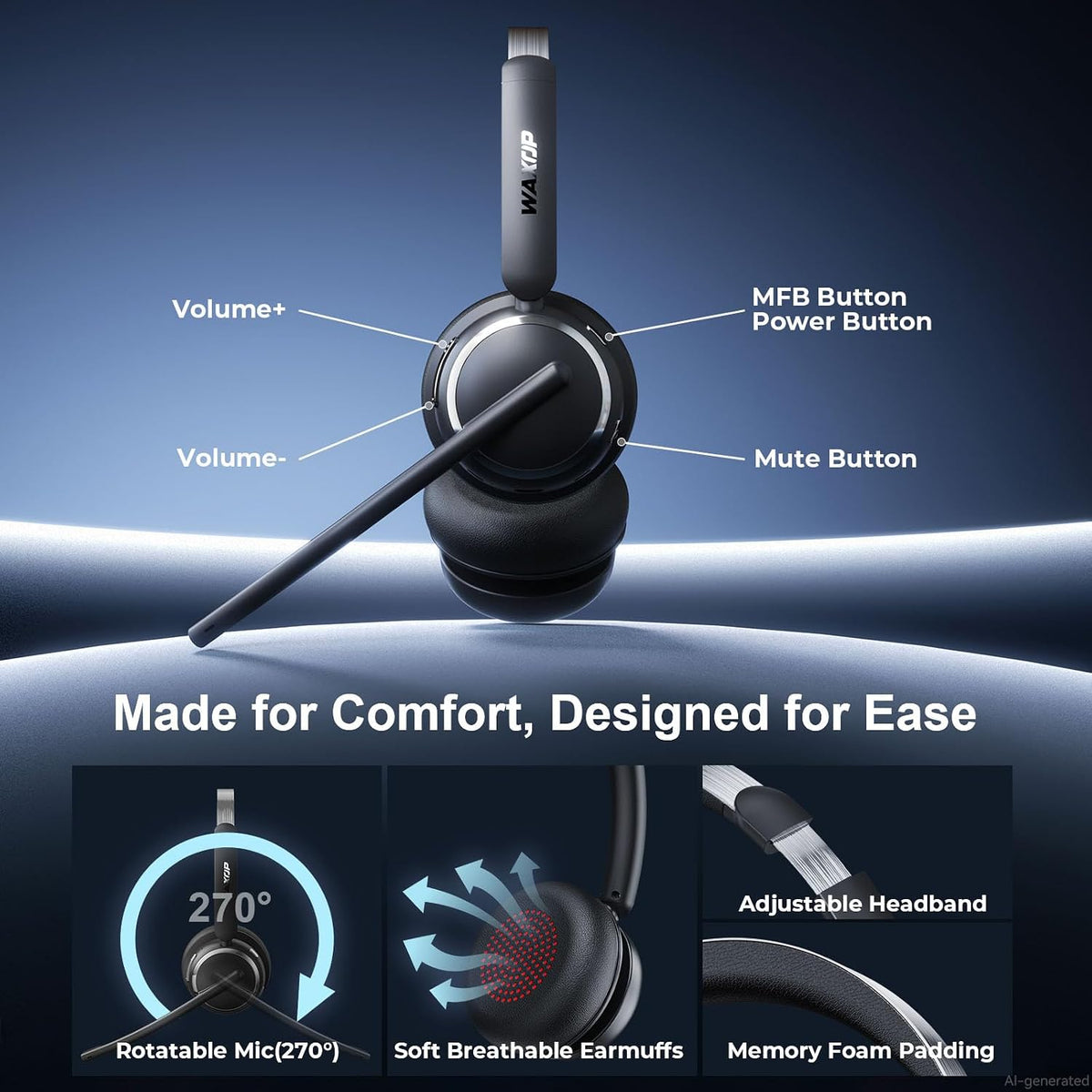 Auriculares inalámbricos con micrófono para trabajo, USB A\/C donle...