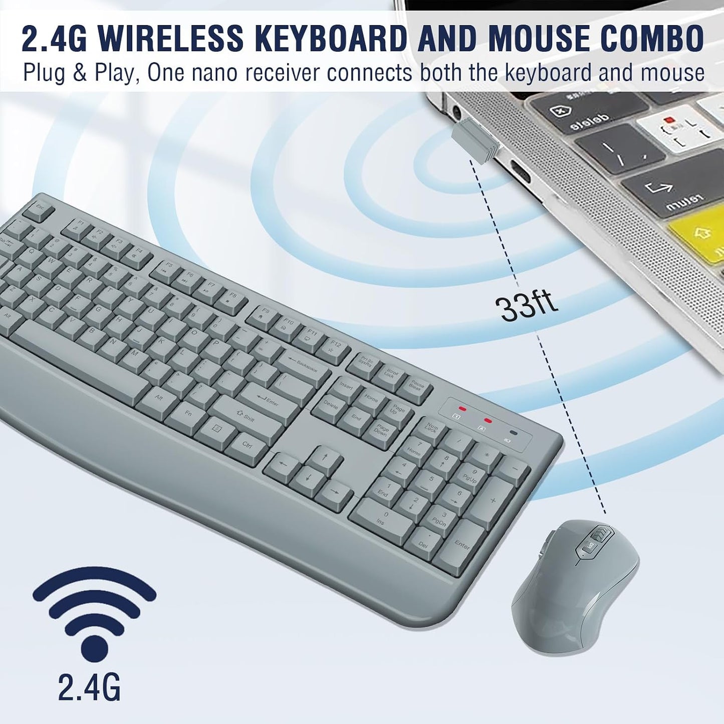 EDJO - Combo de teclado y mouse inalámbricos, teclado ergonómico de...