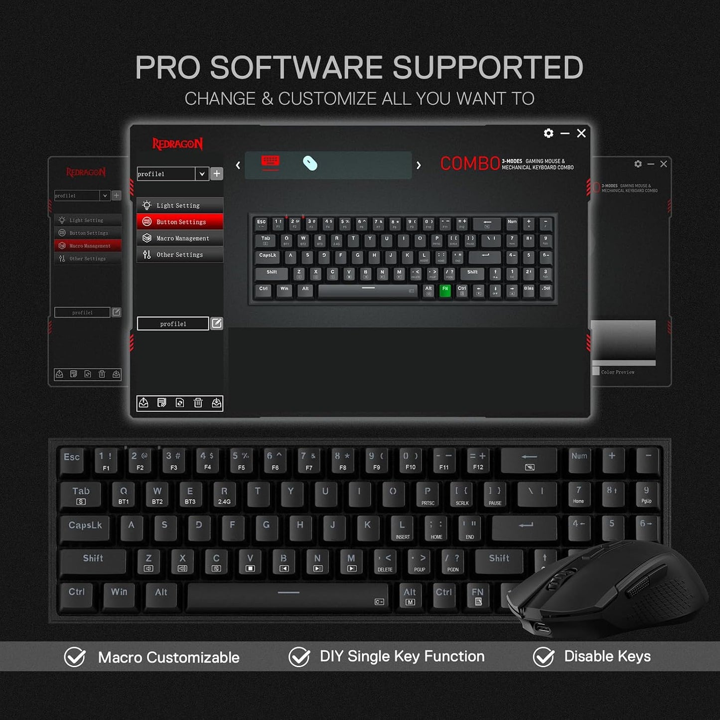 Redragon S136 Combo de teclado y mouse para videojuegos, teclado me...