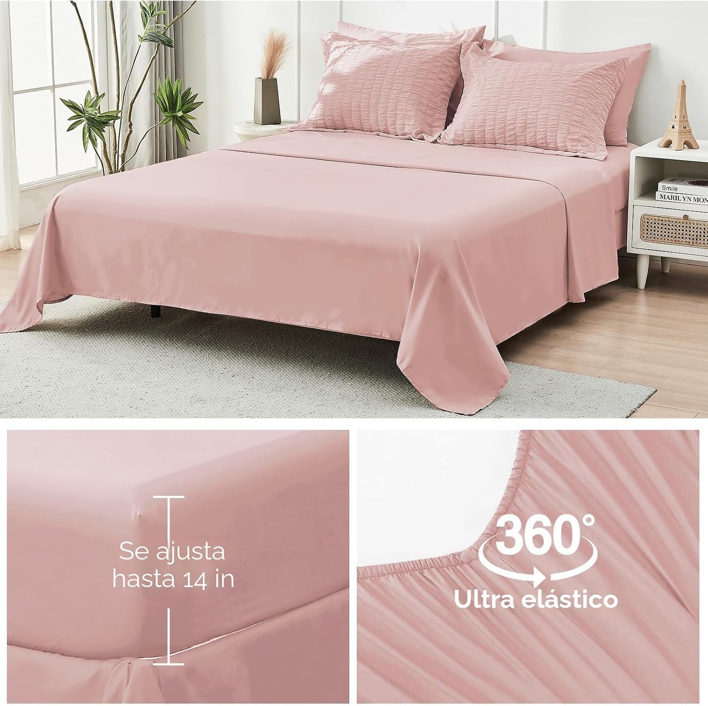 HYMOKEGE - Juego de edredón tamaño queen, color oro rosa, de sirsac...