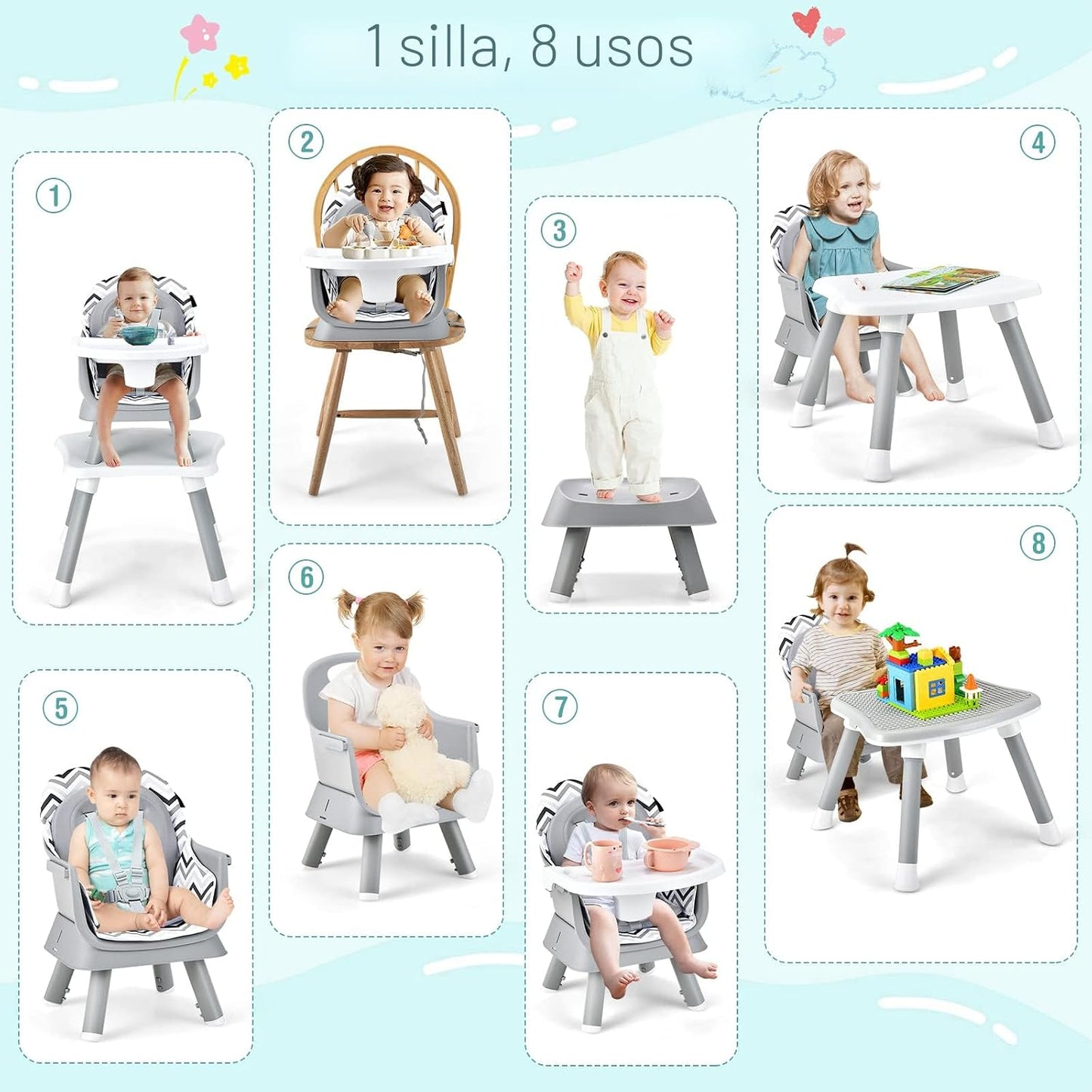 HONEY JOY Silla alta 8 en 1 para bebé, silla alta convertible para...
