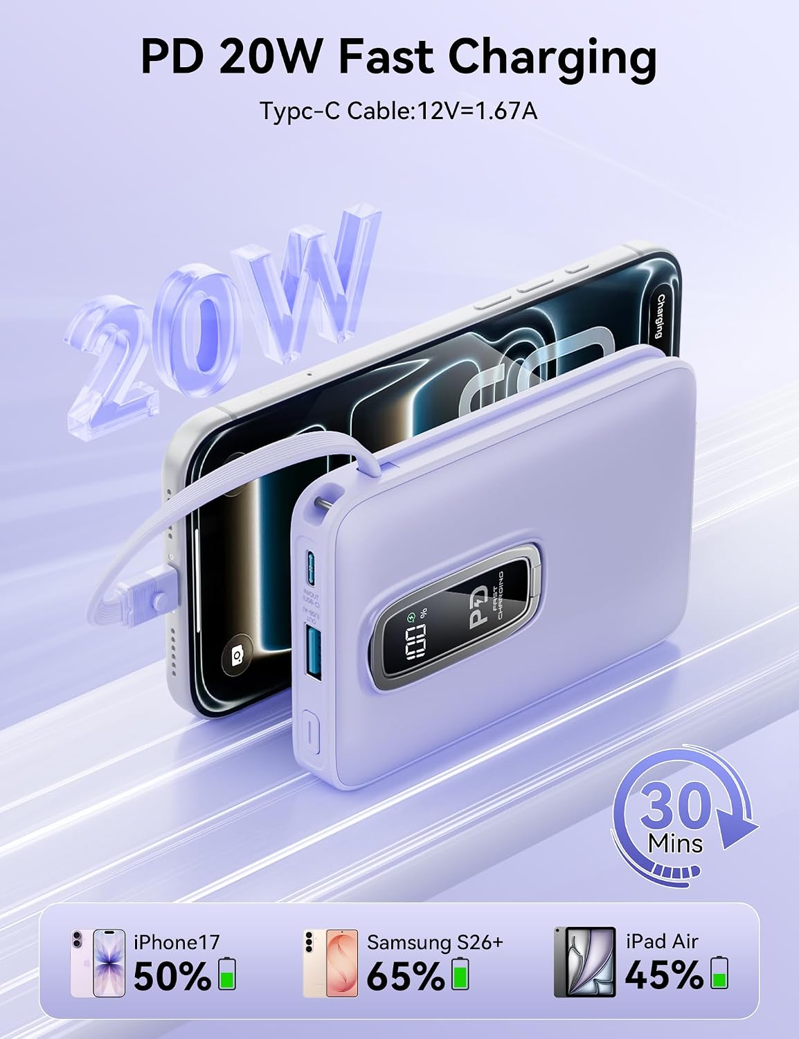 Cargador portátil magnético 10000mAh USB-C 20W Banco magnético del...